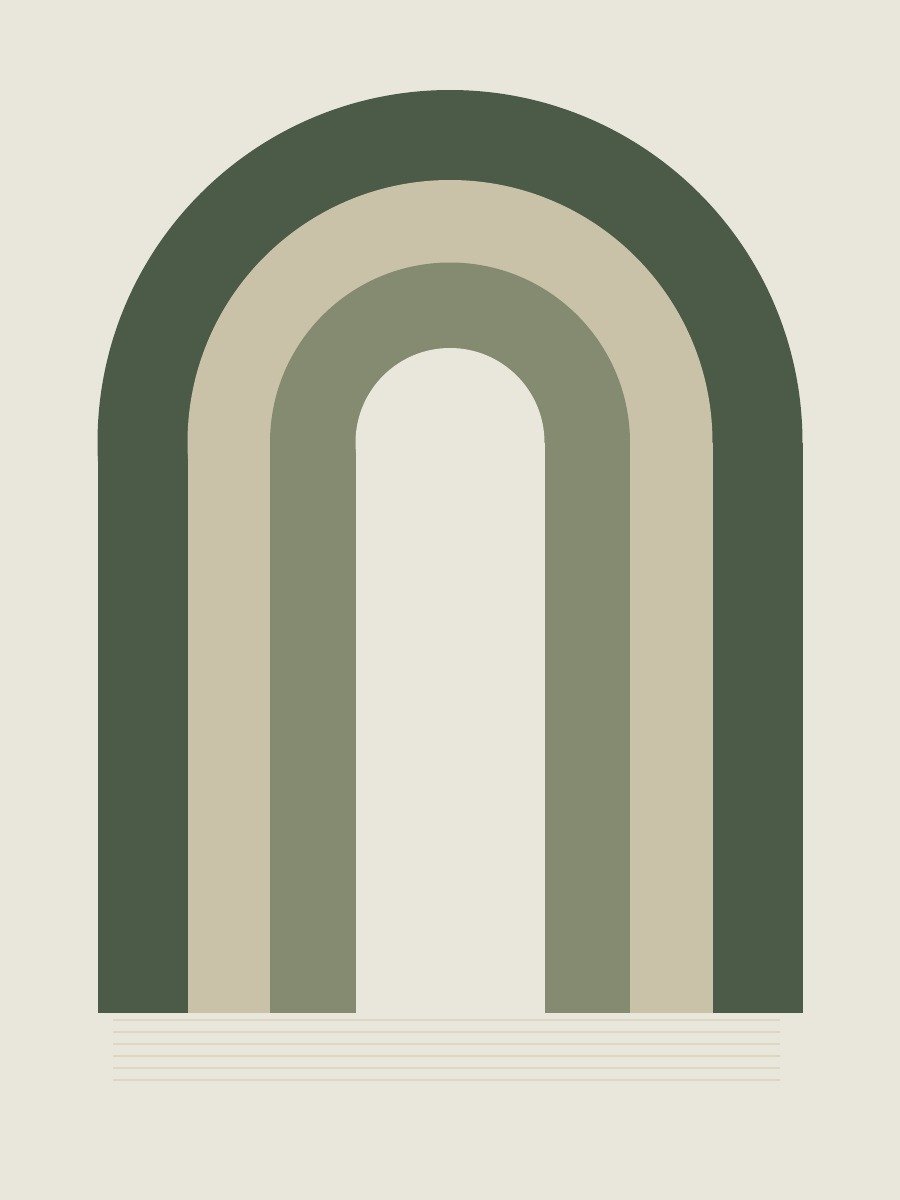 Archway, olive geometric artwork displayed in an illustrative frame